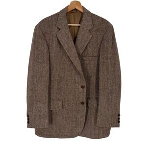 Harris Tweed Blazer 43S Herringbone Handwoven Scottish Wool Harris Tweed USA